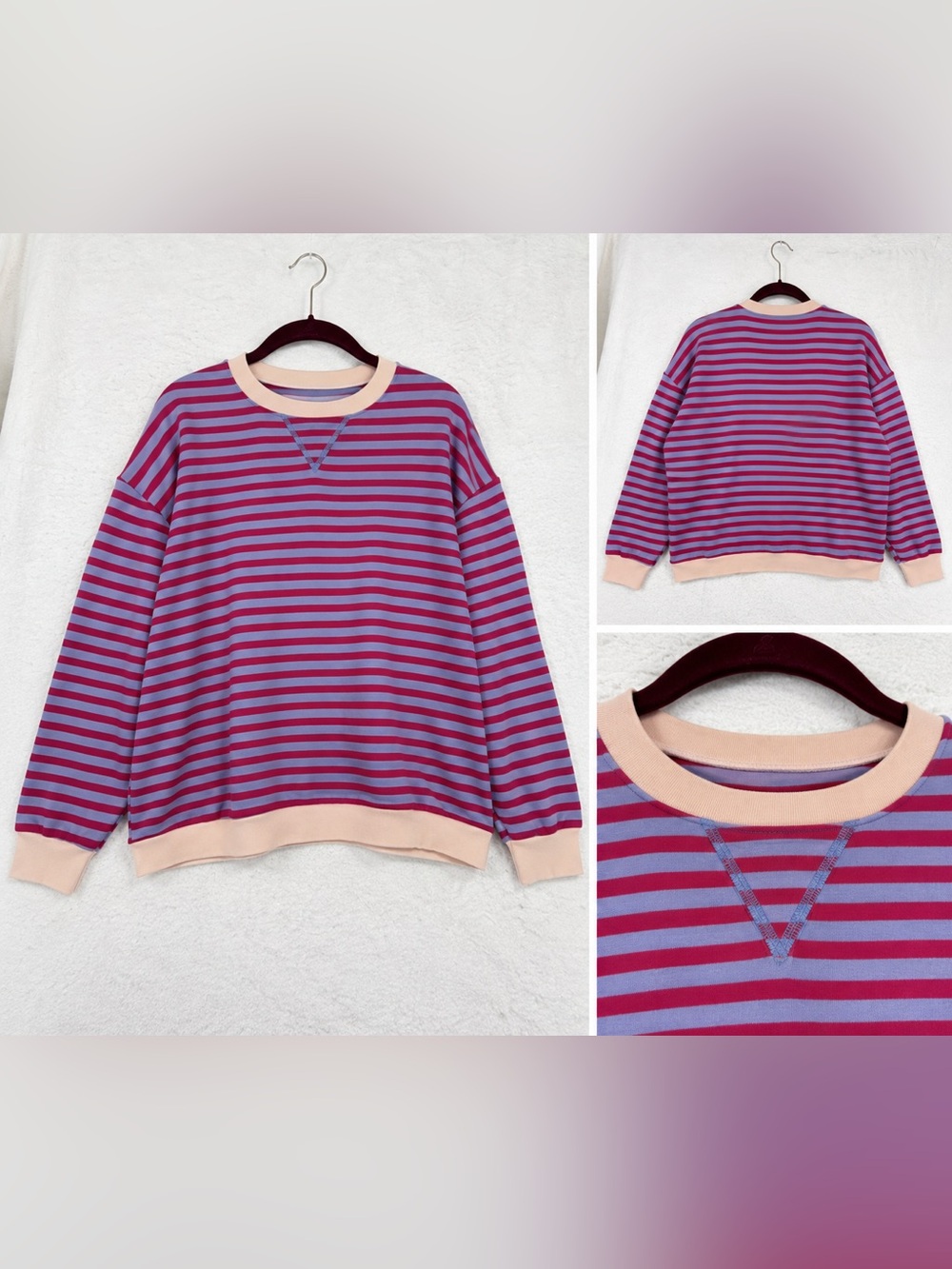Striped Long Sleeve Top in Pink & Blue Like New